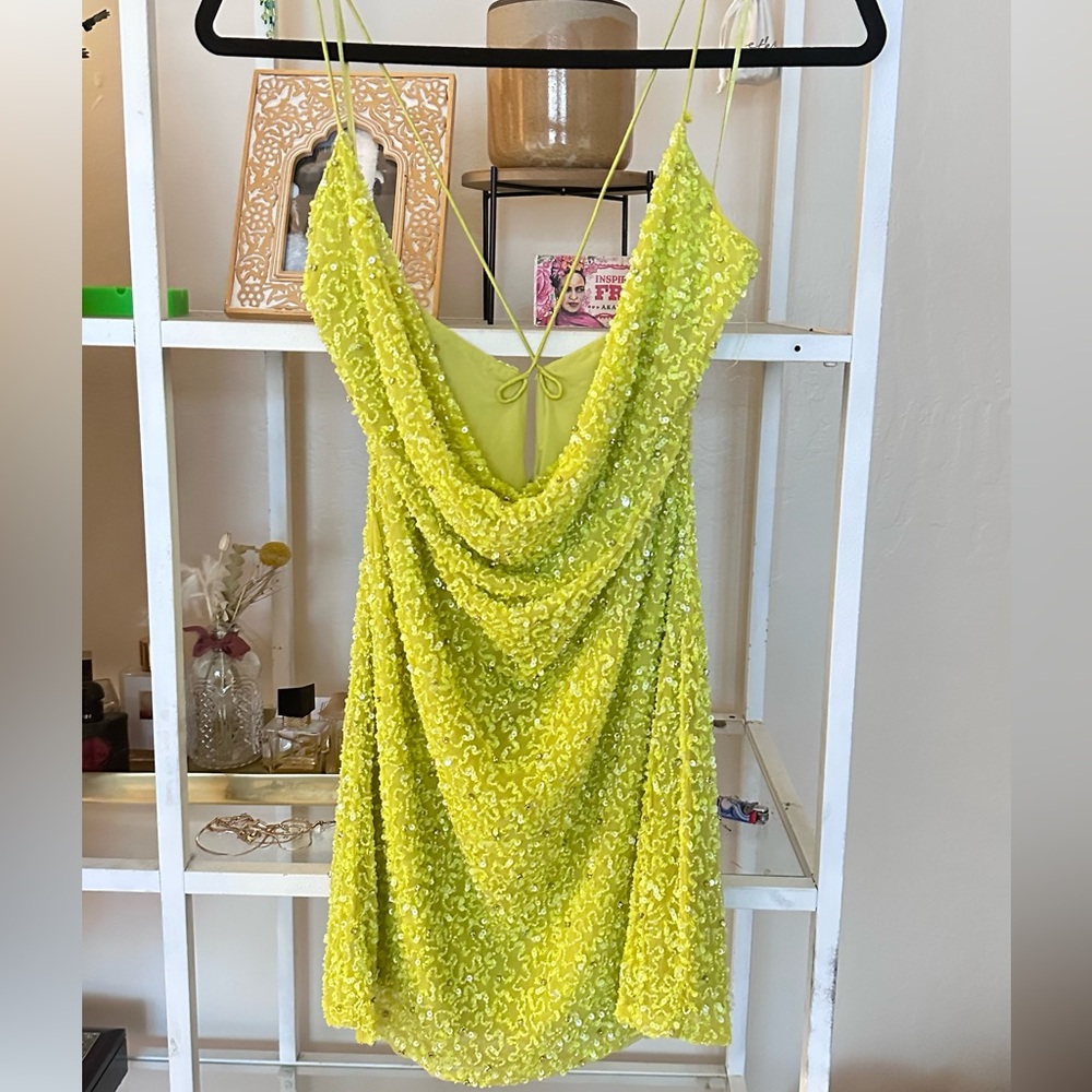 Retrofete Neon Yellow Sequin Mini Dress